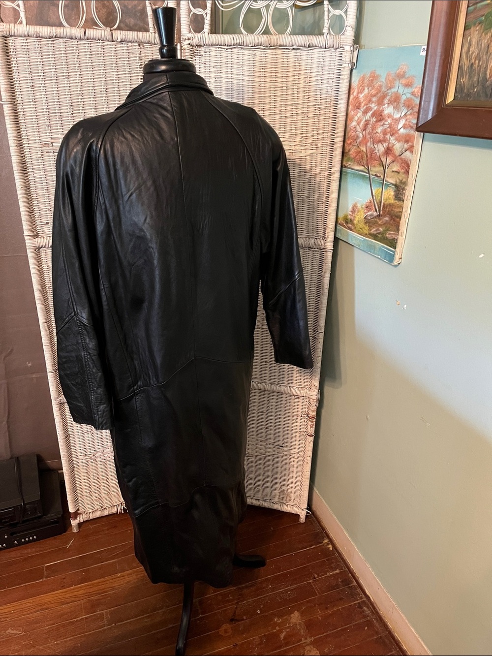 Men's Black Long Leather Trench Coat - Timeless Black Overcoat - Picture 2 of 5